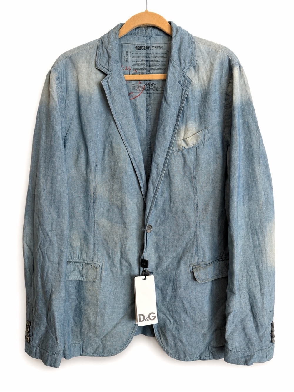 Vintage NWT Dolce & Gabbana Distressed Linen Blend Blazer Original Denim IT 54 L - Picture 2 of 16